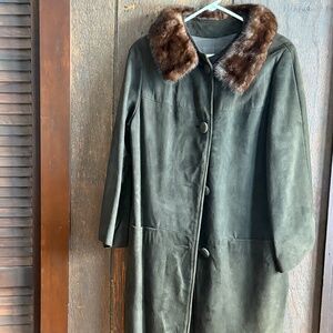Vintage 1960's suede coat with mink collar Size 14